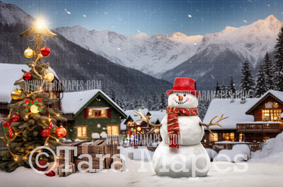 Snowman Digital Backdrop - Free Snow Overlay - Christmas Digital Background Backdrop