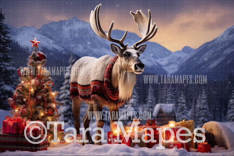 Reindeer Digital Backdrop - Free Snow overlay - Alaska Christmas Holiday Digital Background Backdrop JPG