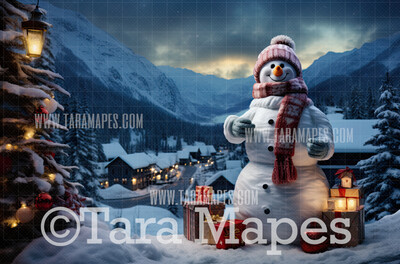 Snowman Digital Backdrop - Free Snow Overlay - Christmas Digital Background Backdrop