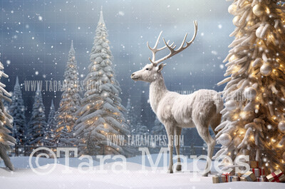 White Reindeer Digital Backdrop - Free Snow overlay - Christmas Holiday Digital Background Backdrop JPG