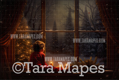 Painterly Christmas Window Digital Backdrop -  Old Fashioned Oil Painting Christmas Digital Background Backdrop JPG