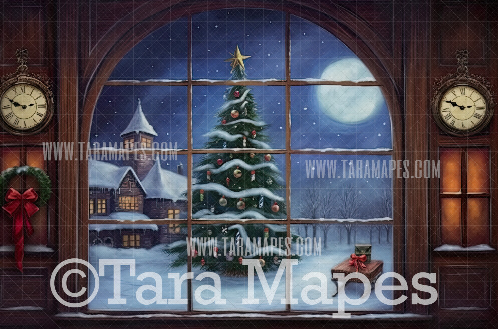 Painterly Christmas Window Digital Backdrop -  Old Fashioned Oil Painting Christmas Digital Background Backdrop JPG