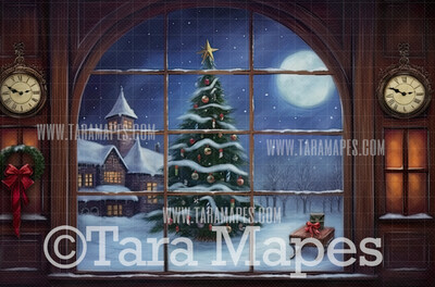 Painterly Christmas Window Digital Backdrop -  Old Fashioned Oil Painting Christmas Digital Background Backdrop JPG