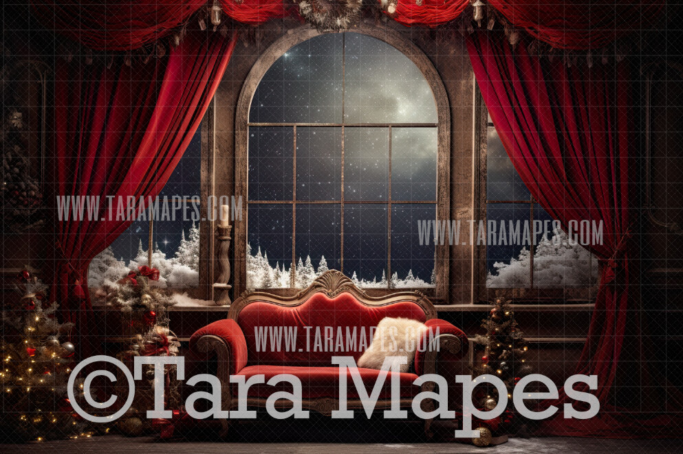 Christmas Room Digital Backdrop - Window Christmas House  - Christmas Digital Background JPG