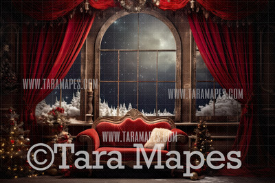 Christmas Room Digital Backdrop - Window Christmas House  - Christmas Digital Background JPG