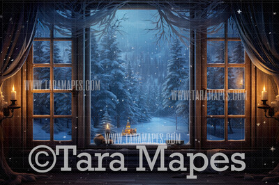 Painterly Christmas Window Digital Backdrop -  Old Fashioned Oil Painting Christmas Digital Background Backdrop JPG