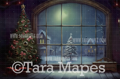 Painterly Christmas Window Digital Backdrop -  Old Fashioned Oil Painting Christmas Digital Background Backdrop JPG