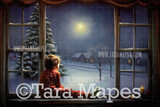 Painterly Christmas Window Digital Backdrop -  Old Fashioned Oil Painting Christmas Digital Background Backdrop JPG