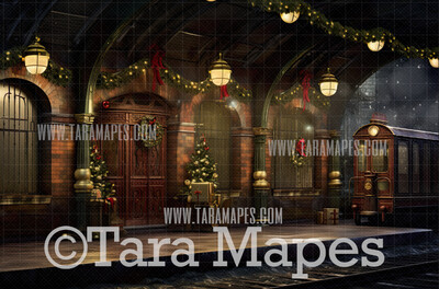 Christmas Train Platform Digital Backdrop -  Holiday Express Train  Christmas Train Digital Background- FREE SNOW OVERLAY included