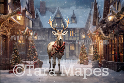 Reindeer Digital Backdrop - Free Snow overlay - Christmas Holiday Digital Background Backdrop JPG