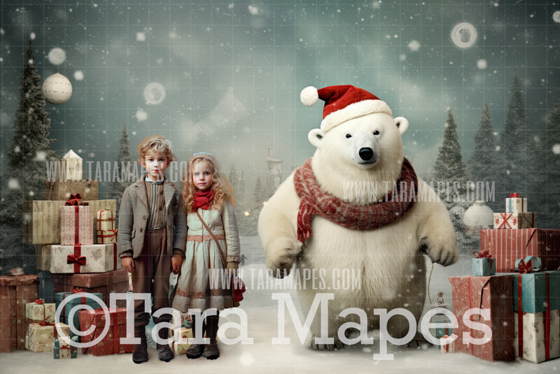 Christmas Polar Bear Digital Backdrop -- Christmas Digital Backdrop