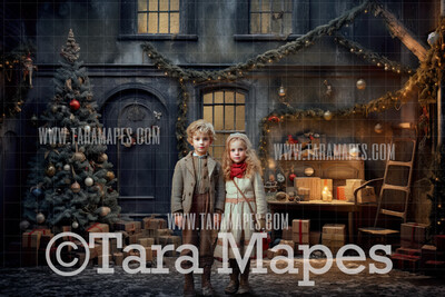 Vintage Christmas Room Digital Backdrop - Window Christmas House  - Christmas Digital Background JPG