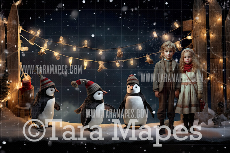 Christmas Penguins Digital Backdrop -- Christmas Digital Backdrop