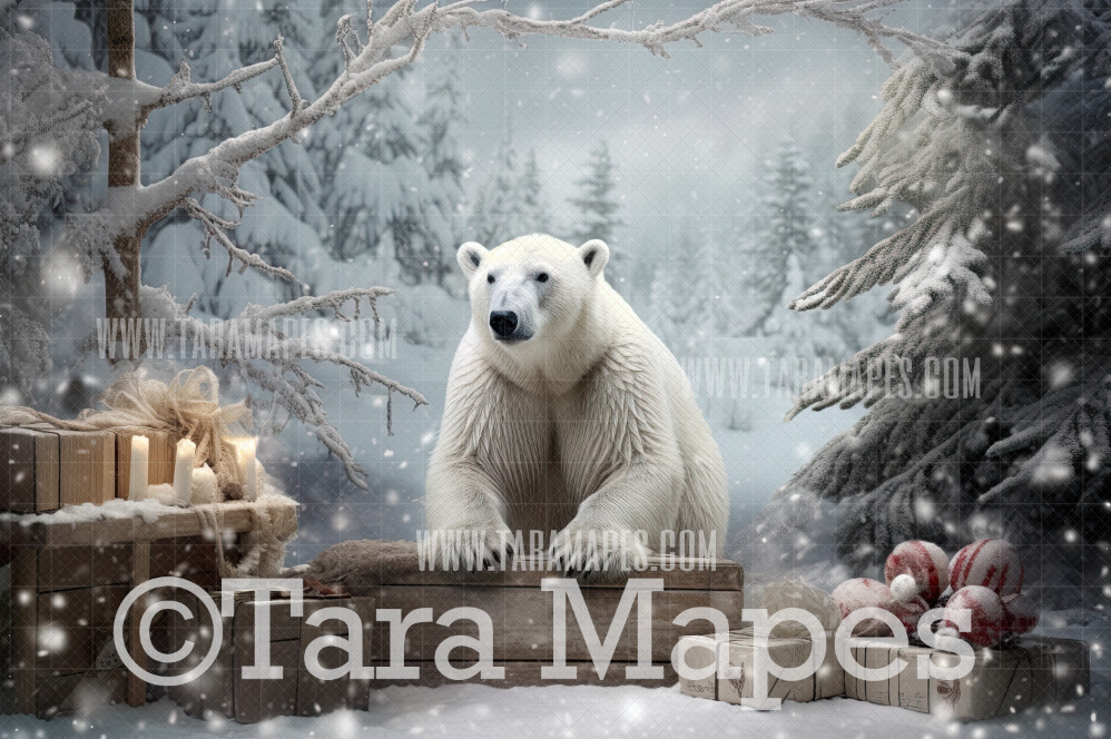 Christmas Polar Bear Digital Backdrop -- Christmas Digital Backdrop