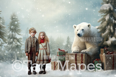 Christmas Polar Bear Digital Backdrop -- Christmas Digital Backdrop