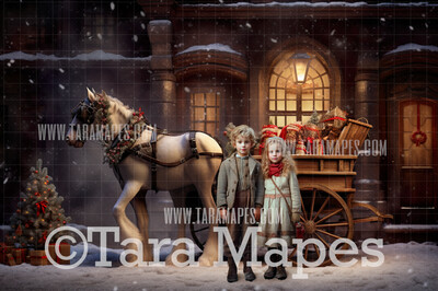 Christmas Horse and Carriage Digital Backdrop -- Christmas Digital Backdrop