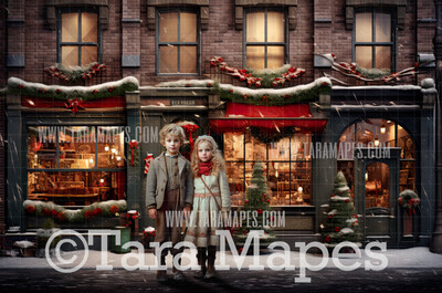 Vintage Christmas Shop Digital Backdrop - Christmas House  - Christmas Digital Background JPG