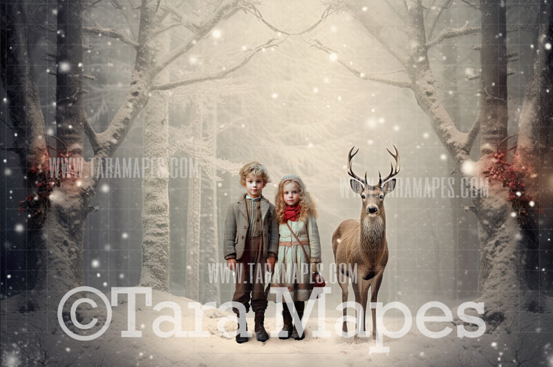 Christmas Deer Digital Backdrop -- Christmas Digital Backdrop