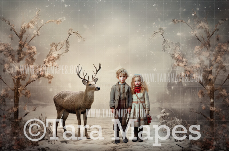 Christmas Deer Digital Backdrop -- Christmas Digital Backdrop