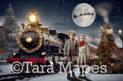 Christmas Train Digital Backdrop - Painterly Christmas Train - Holiday Express Train  Christmas Train Digital Background- FREE SNOW OVERLAY included