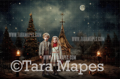 Christmas Church Digital Backdrop -  Midnight Mass DIgital Backdrop - FREE SNOW OVERLAY included