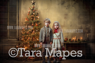 Vintage Christmas Room Digital Backdrop - Old Fashioned Christmas House  - Christmas Digital Background JPG
