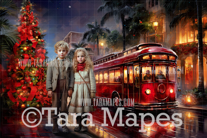 Painterly Christmas Train Digital Backdrop - Painterly Christmas Train - Holiday Express Train Christmas Train Digital Background- FREE SNOW OVERLAY included