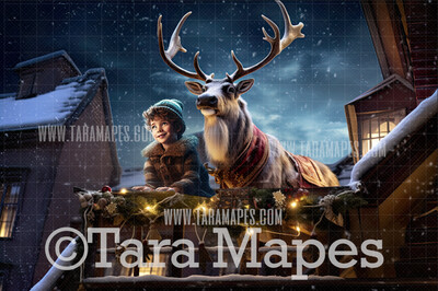 Reindeer Digital Backdrop - Free Snow overlay - Christmas Holiday Digital Background Backdrop JPG