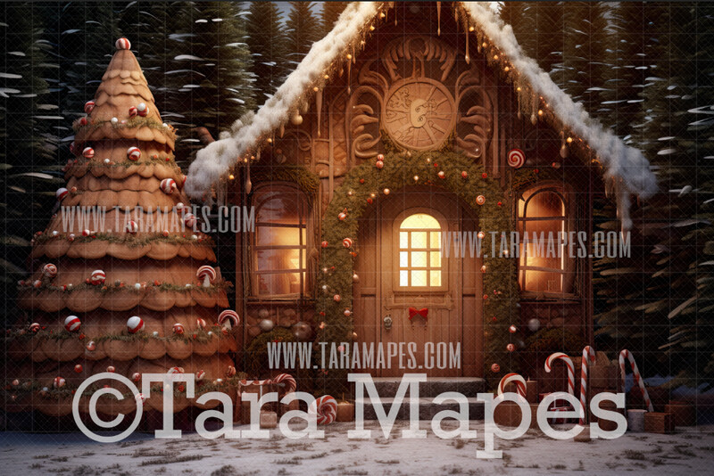 Christmas Gingerbread House Digital Backdrop - Christmas Gingerbread - Christmas Digital Background