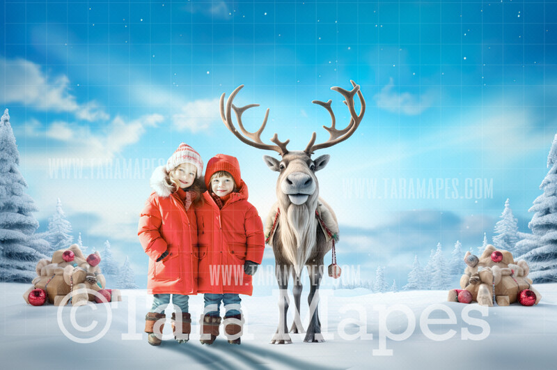 Reindeer Digital Backdrop - Free Snow overlay - Christmas Holiday Digital Background Backdrop JPG