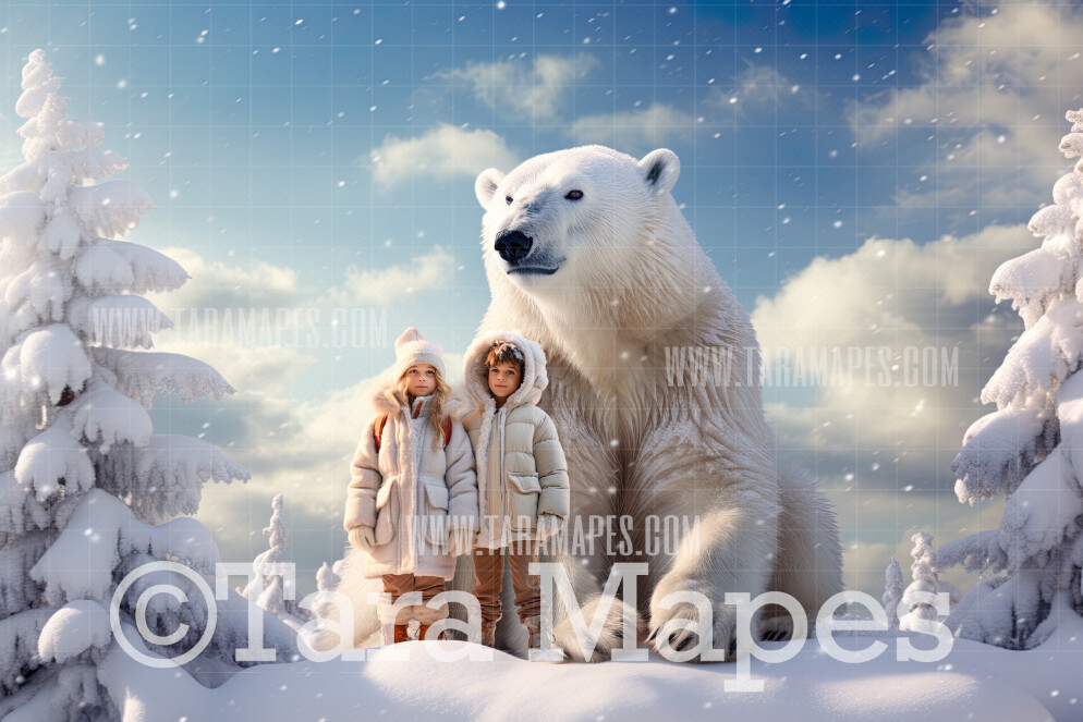 Winter Polar Bear Digital Backdrop - Free Snow overlay - Christmas Holiday Digital Background Backdrop JPG