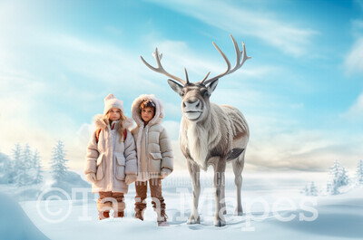 Reindeer Digital Backdrop - Free Snow overlay - Christmas Holiday Digital Background Backdrop JPG