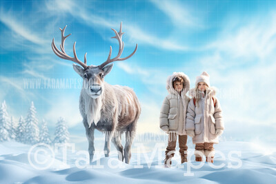 Reindeer Digital Backdrop - Free Snow overlay - Christmas Holiday Digital Background Backdrop JPG