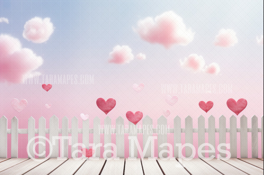 Valentine Fence with Hearts Valentine Digital Background