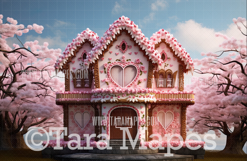 Valentine Gingerbread House  Valentine Digital Background
