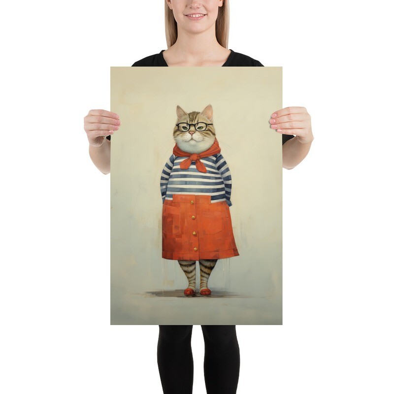 Fat Cat in Red Skirt Poster