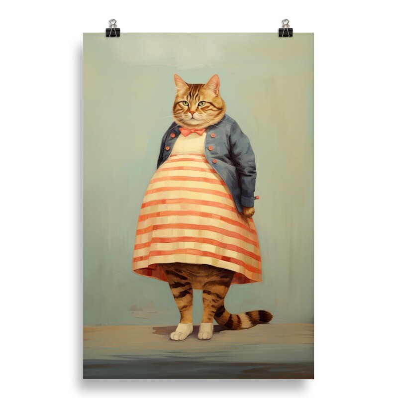 Funny Fat Cat in Dress Poster