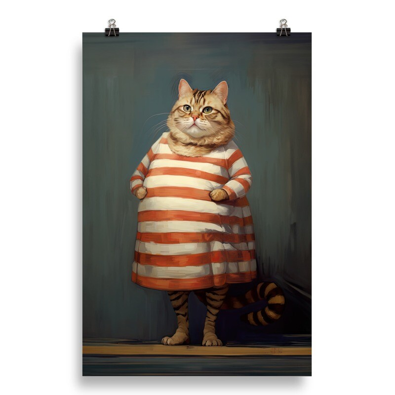 Funny Fat Cat in Striped Robe Poster