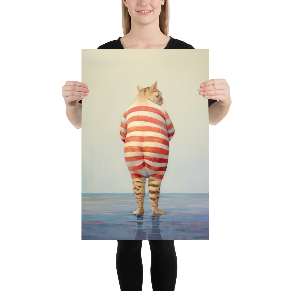 Fat Dipping Cat Painting Poster