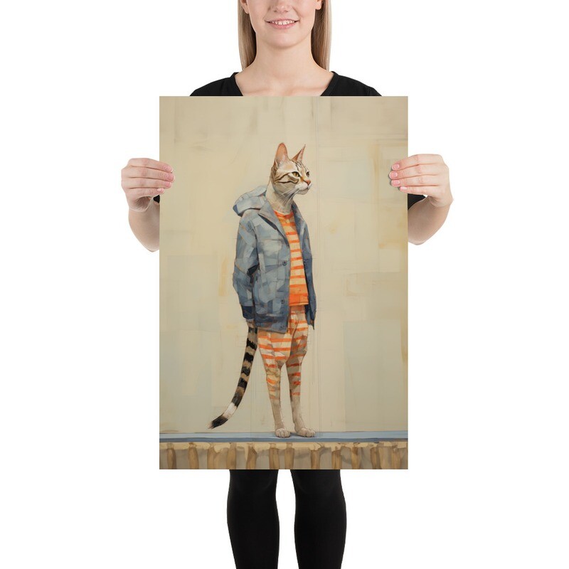 Stripes Cat Painting Poster