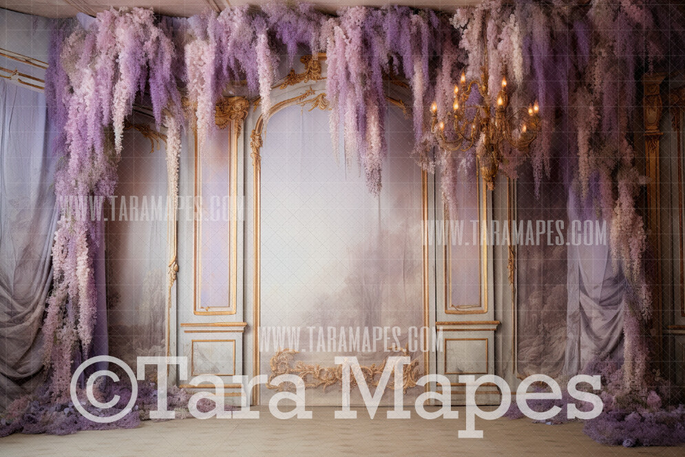 Wisteria Room Digital Backdrop - Garden Room with Flowers - Painterly Digital Background JPG
