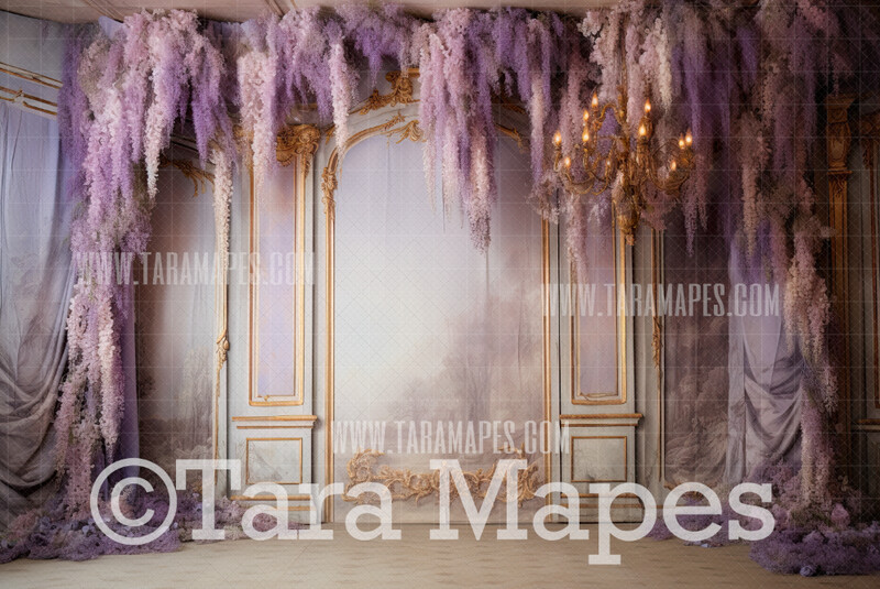 Wisteria Room Digital Backdrop - Garden Room with Flowers - Painterly Digital Background JPG