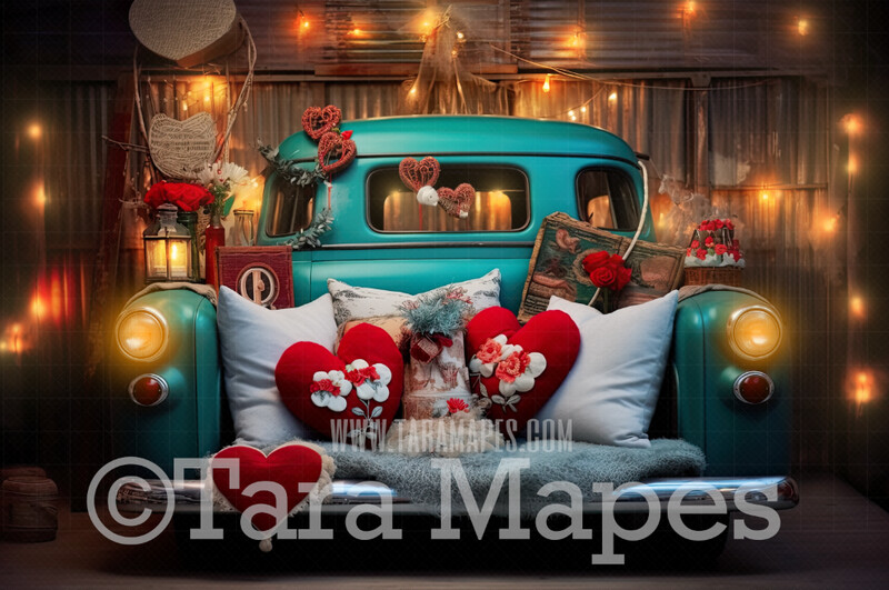 Vintage Valentine Truck Digital Backdrop - Valentine Digital Background