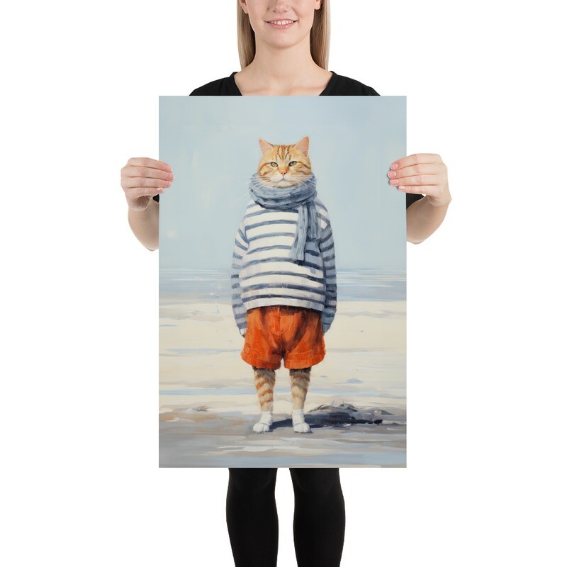 Beach Boy Cat Painting Poster