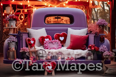 Vintage Valentine Truck Digital Backdrop - Valentine Digital Background