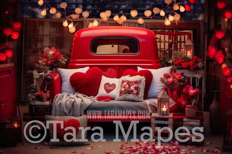 Vintage Valentine Truck Digital Backdrop - Valentine Digital Background