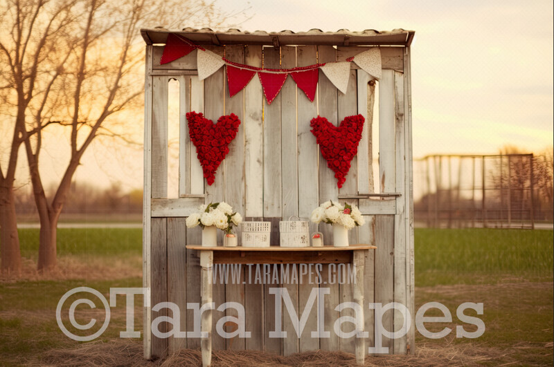 Kissing Booth - Valentine Background - Valentines Day - Kiss - Digital Background / Backdrop