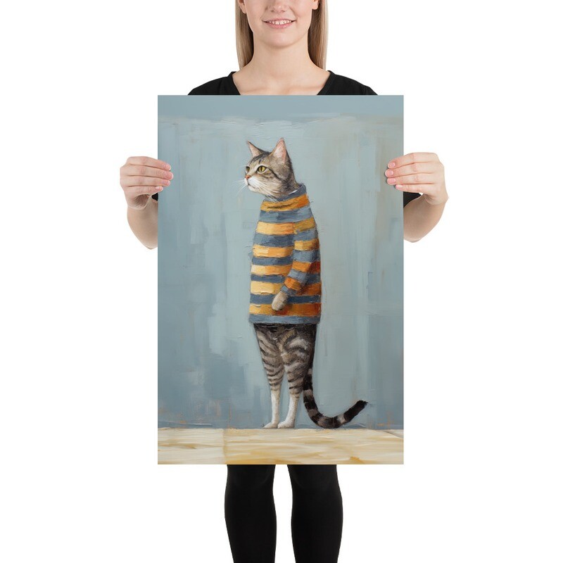 Dinner Time Cat Painting Poster