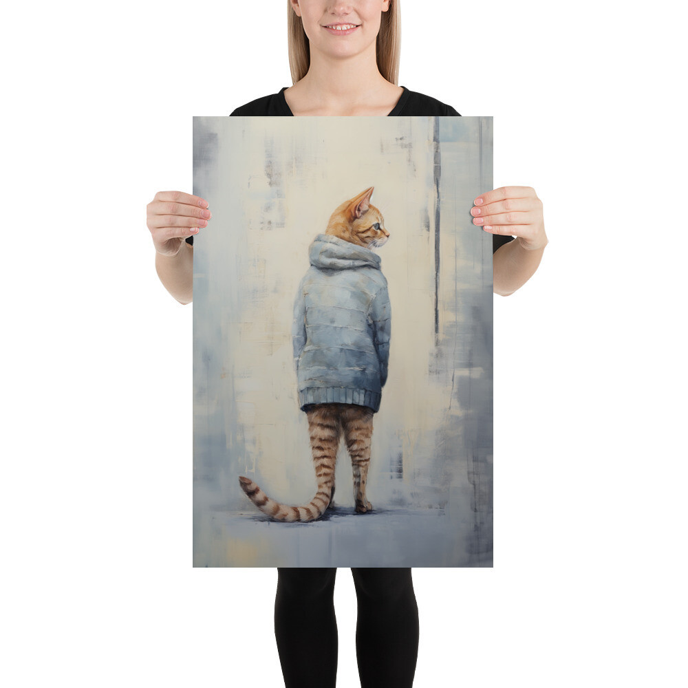 Look Both Ways Cat Painting Poster