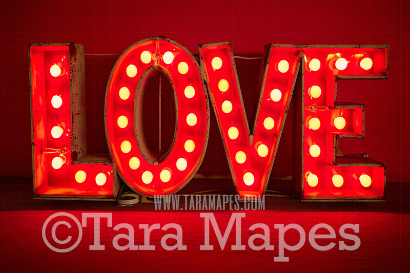 Love in Marquee Lights Digital Backdrop - Red Valentine Digital Background